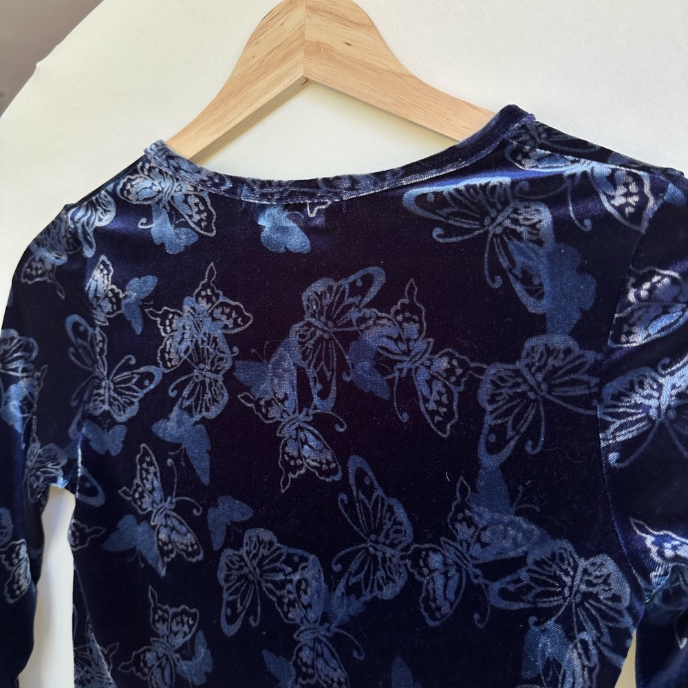Vintage Y2K Velvet Stretch Butterfly Notch Neck Crop Top - Picture 5 of 6